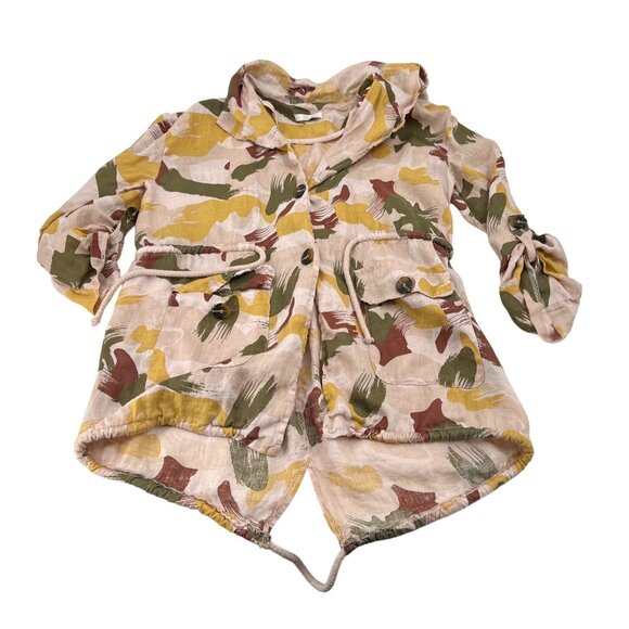 Baci Women's Multicolor Linen Hooded Button Down Pockets Made In Italy Small - Picture 1 of 10
